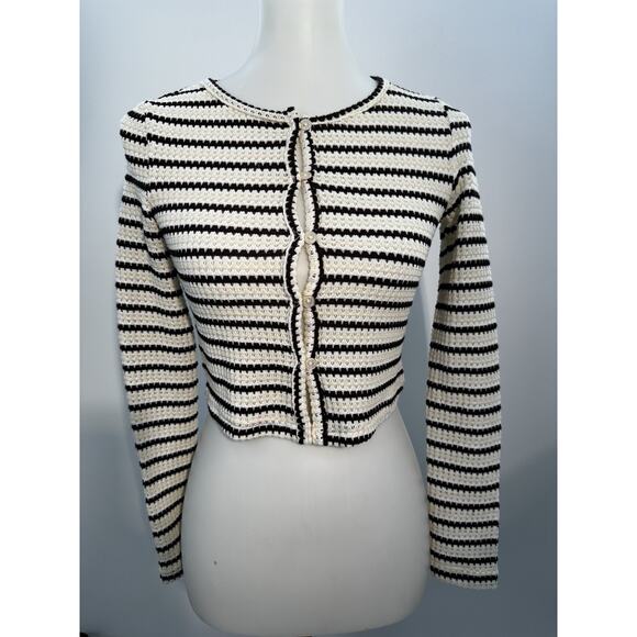 Cotton Emporium Striped Knit Crop Cardigan Button Front Nordstrom XS NWT - Picture 3 of 6